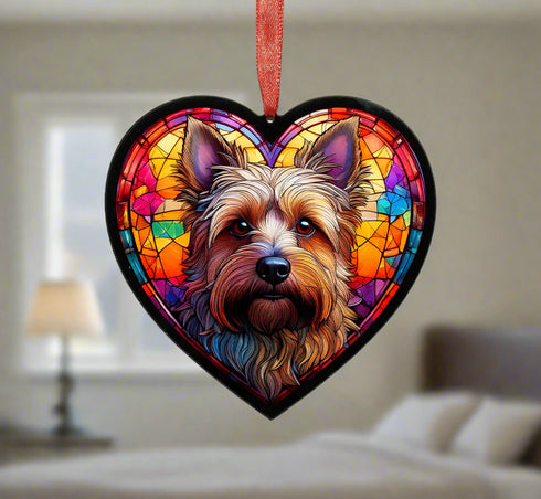 Cairn Terrier Stained Glass Effect Heart Suncatcher